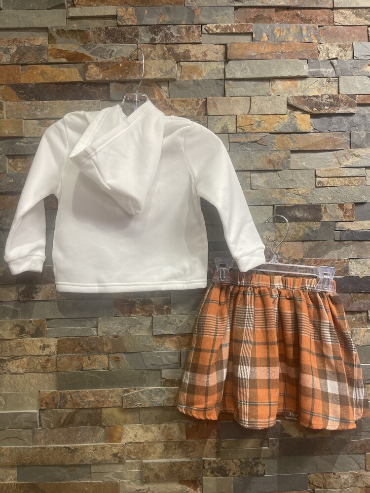 Autumn Orange Plaid Flannel Skirt & Bear Hoodie