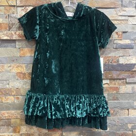 Hunter Green Velvet Hoodie Ruffle Dress