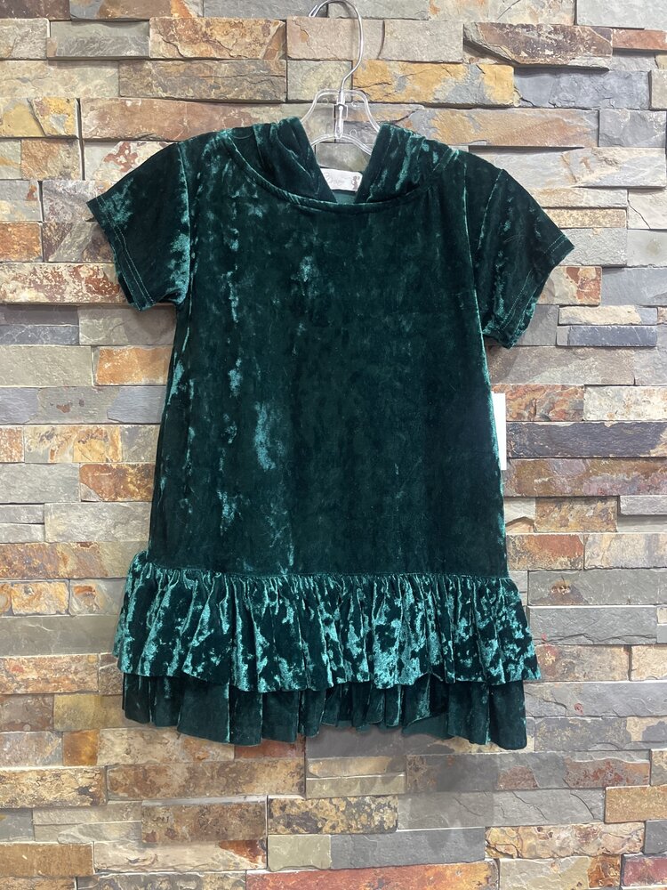 Hunter Green Velvet Hoodie Ruffle Dress