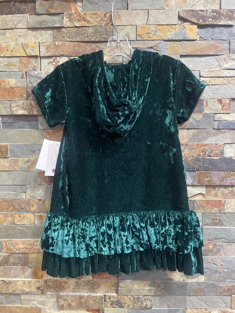 Hunter Green Velvet Hoodie Ruffle Dress