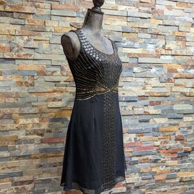Adrianna Papell Black Beaded Dress w/Leather Accents, Size 5
