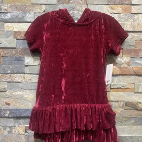 Burgundy Velvet Hoodie Ruffle Dress