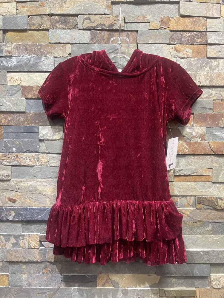 Burgundy Velvet Hoodie Ruffle Dress