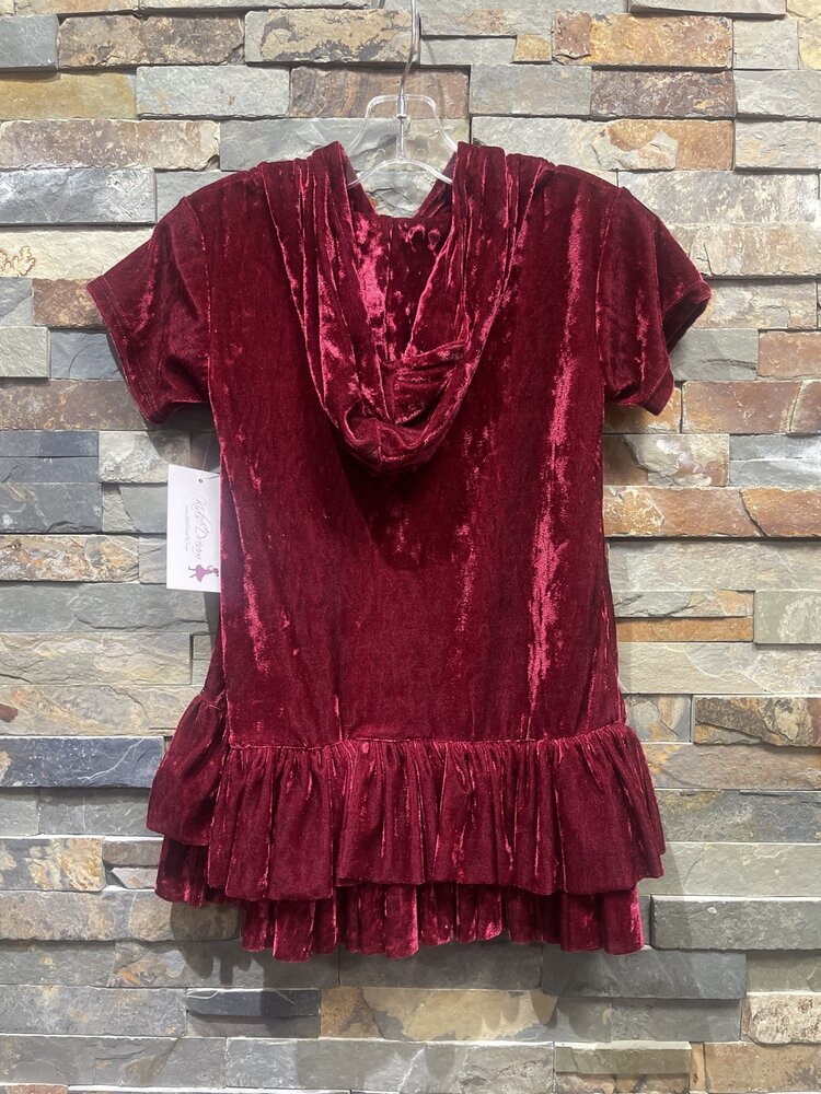 Burgundy Velvet Hoodie Ruffle Dress