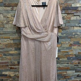 Adrianna Papell Rose Pink Cap Sleeve Dress w/ Gold Floral Details, Size 16W