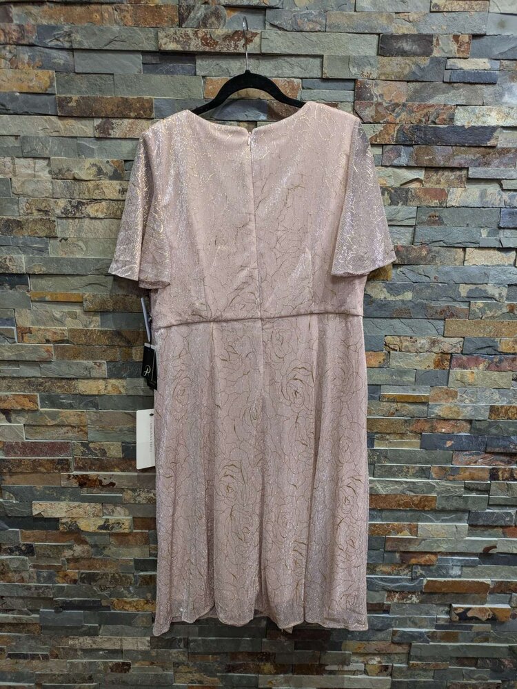 Adrianna Papell Rose Pink Cap Sleeve Dress w/ Gold Floral Details, Size 16W