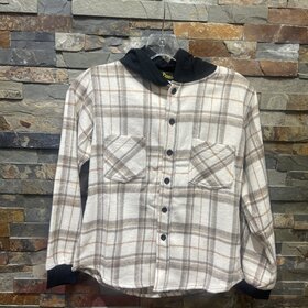 Beige & Brown Plaid Hooded Flannel Shirt