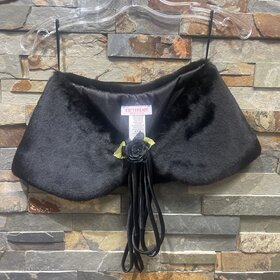 Black Faux Fur Girls Shawl with Flower