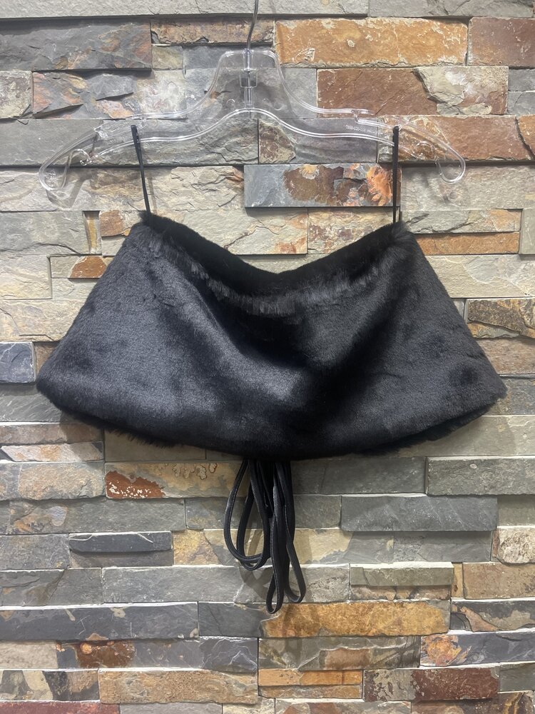 Black Faux Fur Girls Shawl with Flower