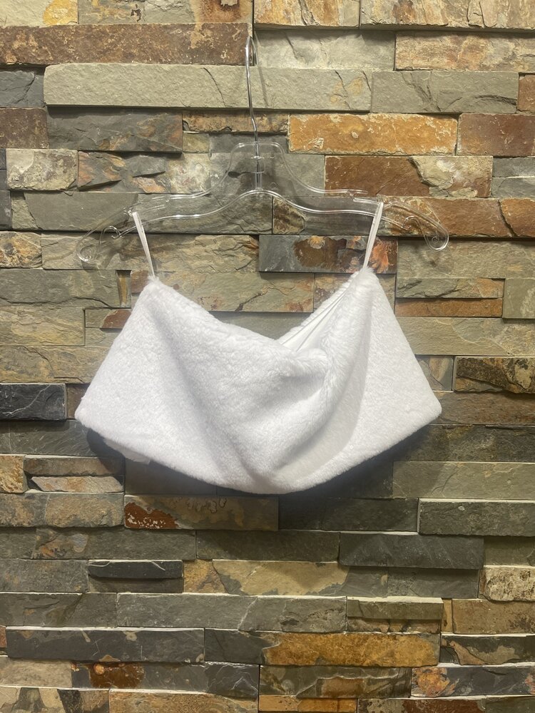 White Faux Fur Girls Shawl with Flower