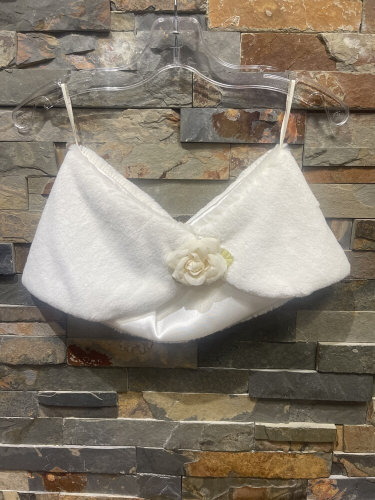 Ivory Faux Fur Girls Shawl with Flower
