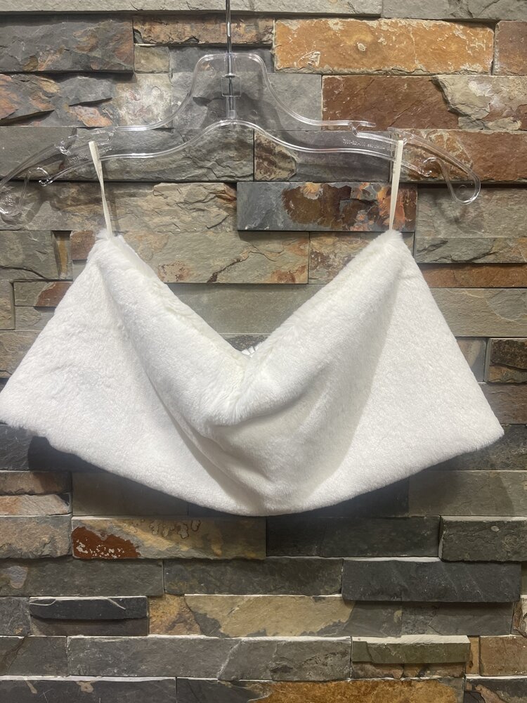 Ivory Faux Fur Girls Shawl with Flower