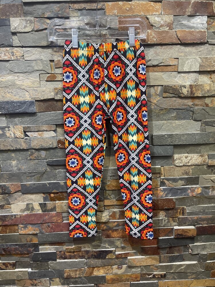 Orange Mix Ethnic Print Girls Leggings