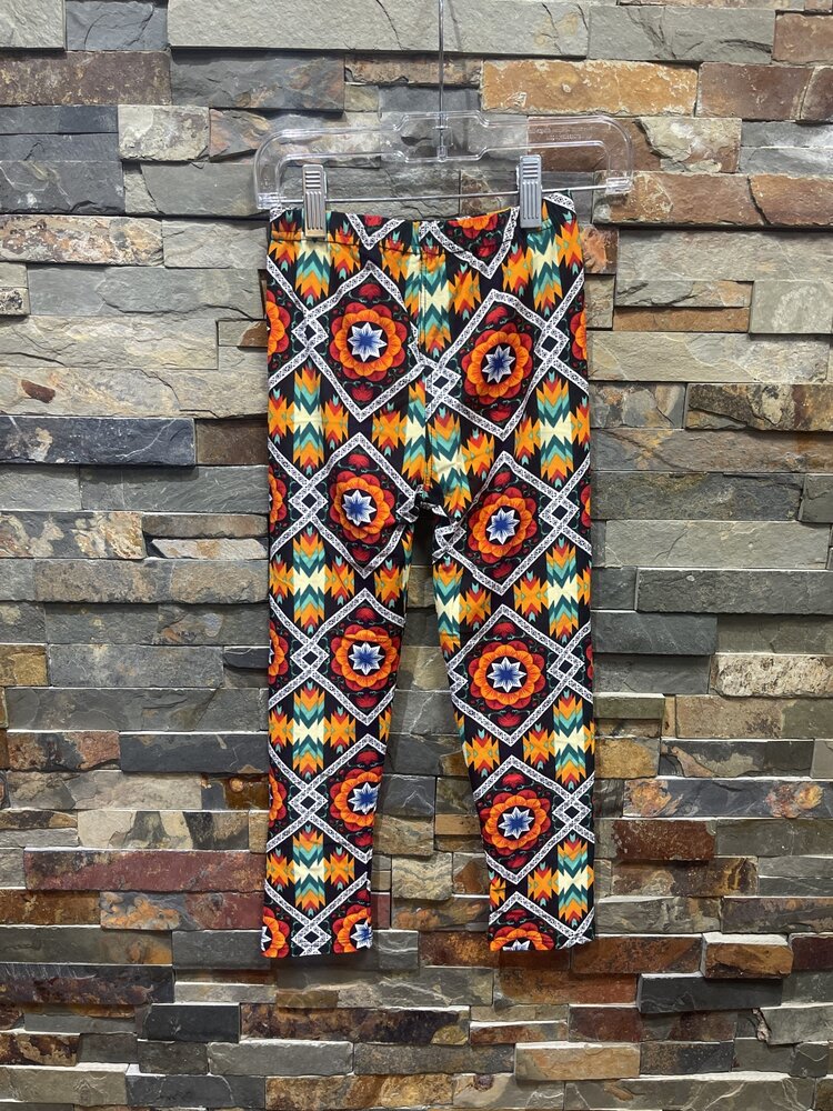 Orange Mix Ethnic Print Girls Leggings