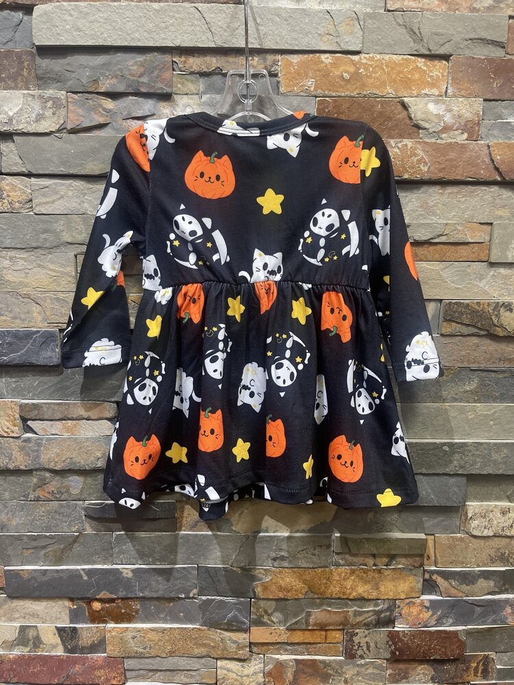 Black Halloween Print Dress w/Orange Bow