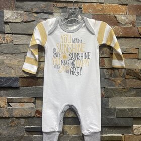 White w/Mustard Stripe You Are My Sunshine Bamboo Romper