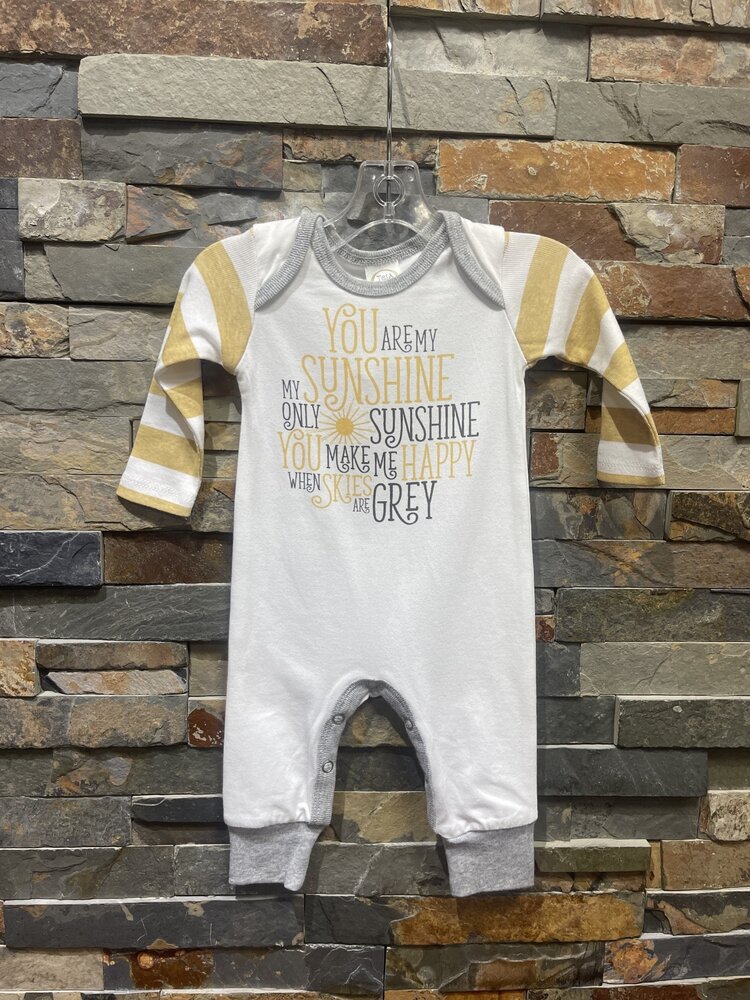 White w/Mustard Stripe You Are My Sunshine Bamboo Romper