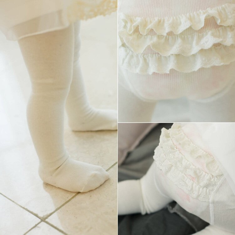 White Ruffle Butt Baby Tights, Size 0-24M