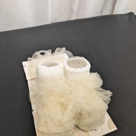 White & Gold Baby Booties and Headband, Size 0-3M