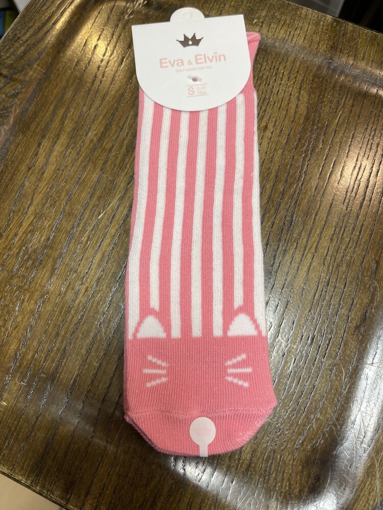 Pink & White Cat Striped Knee Socks