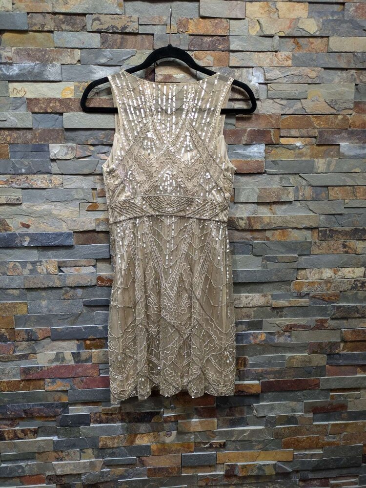 Sue Wong Beige Bodycon Full Sequin Dress, Size 4