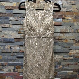 Sue Wong Beige Bodycon Full Sequin Dress, Size 4