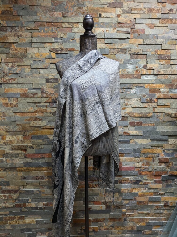 Pashmina Wrap  79 x 22" Tan & Black