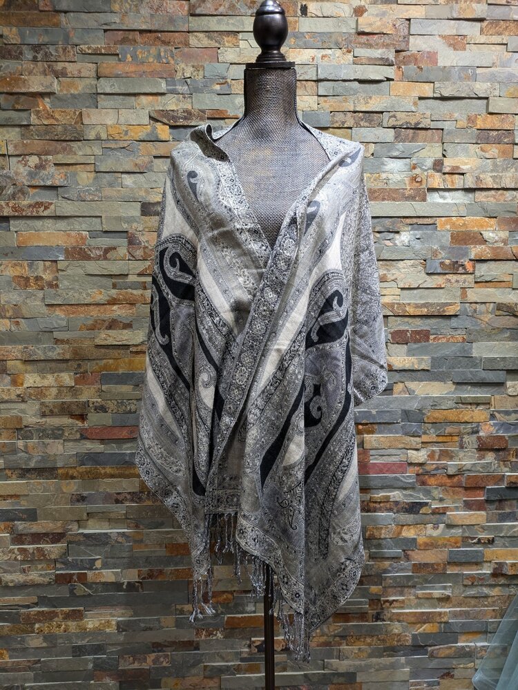 Pashmina Wrap  79 x 22" Tan & Black