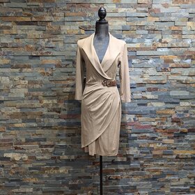 Caché Tan Long Sleeve Buckle Style Dress, Size M