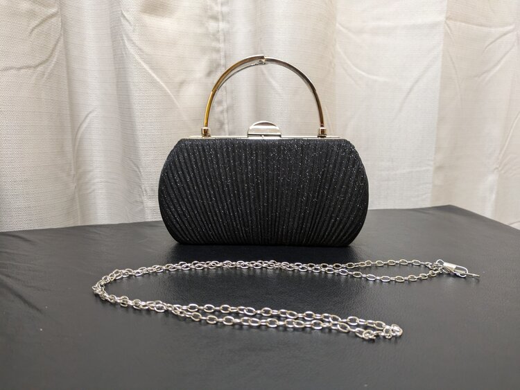 Black & Silver Shimmery Evening Clutch/Top Handle Crossbody Bag
