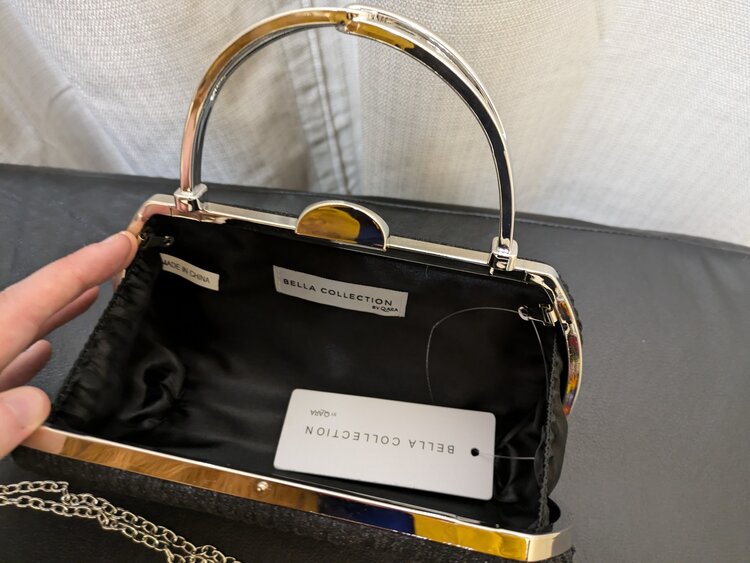 Black & Silver Shimmery Evening Clutch/Top Handle Crossbody Bag