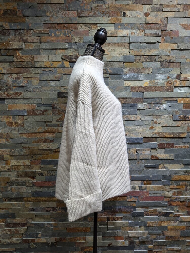 Blu Ivy Oatmeal Funnel Neck Oversized Pullover Sweater