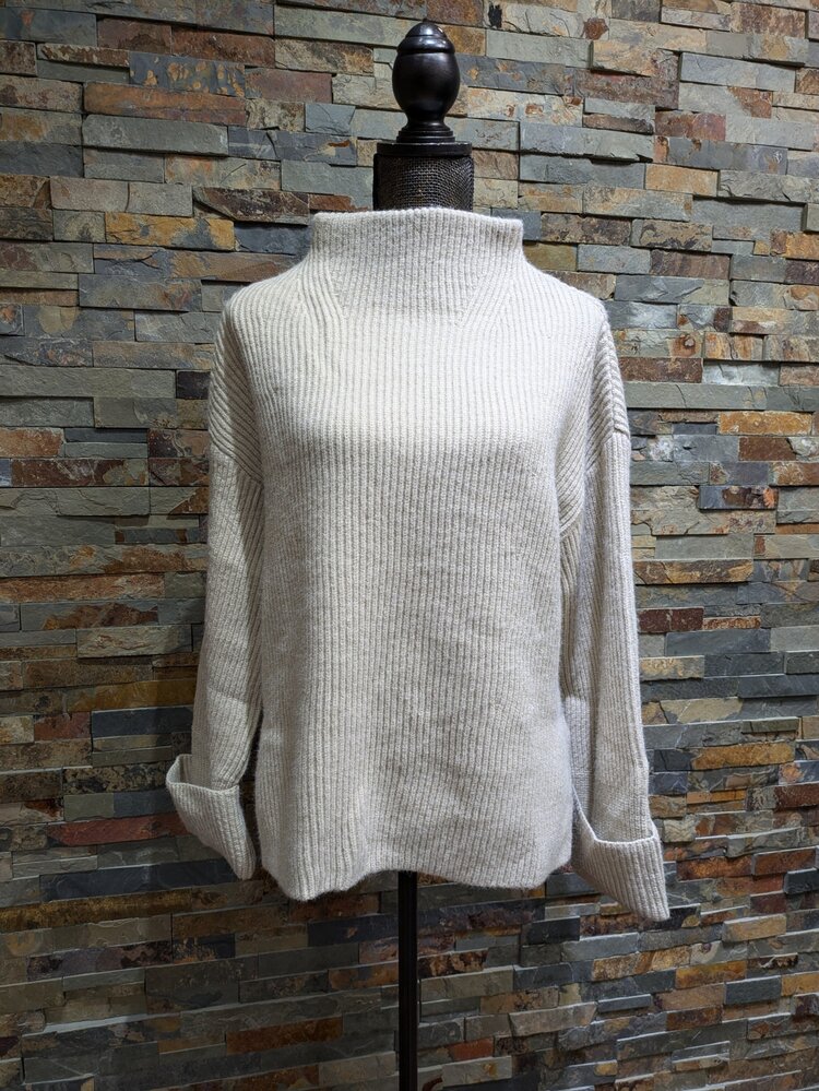 Blu Ivy Oatmeal Funnel Neck Oversized Pullover Sweater