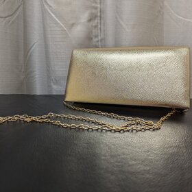 Gold Folded Clutch Purse w/ Gold Chain