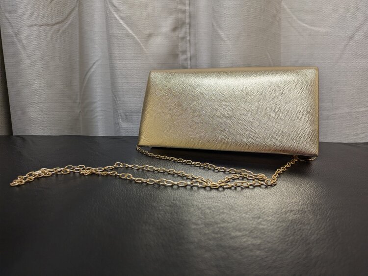 Gold Folded Clutch Purse w/ Gold Chain
