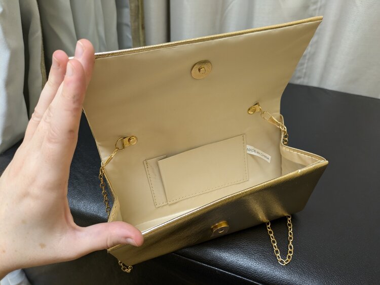 Gold Folded Clutch Purse w/ Gold Chain