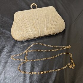 Gold Sparkly Clutch w/ Gold Accent Chain
