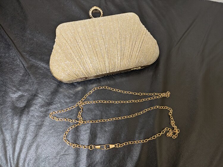 Gold Sparkly Clutch w/ Gold Accent Chain