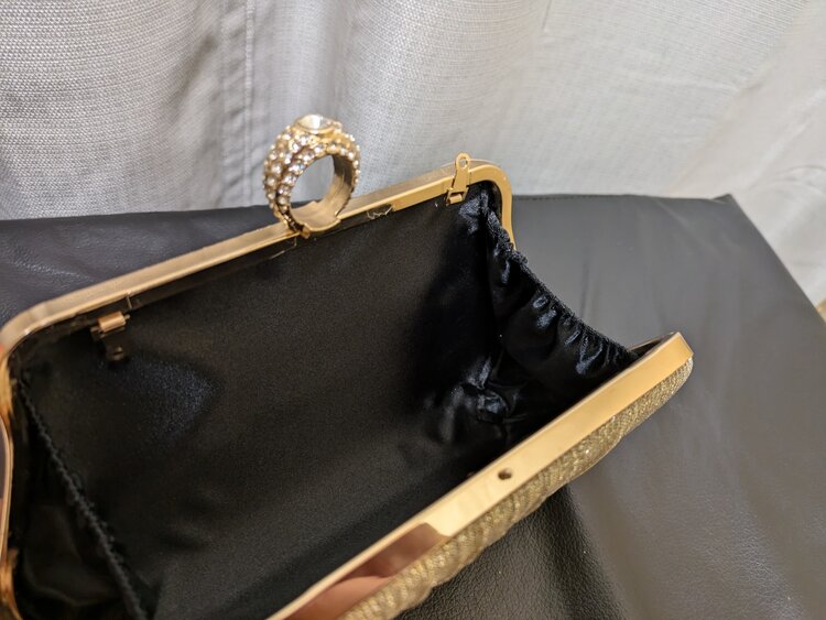 Gold Sparkly Clutch w/ Gold Accent Chain