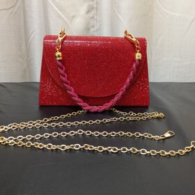Ruby Red Bedazzled Clutch Purse w/ Red Bedazzled Detachable Handle