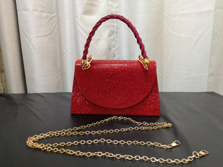 Ruby Red Bedazzled Clutch Purse w/ Red Bedazzled Detachable Handle