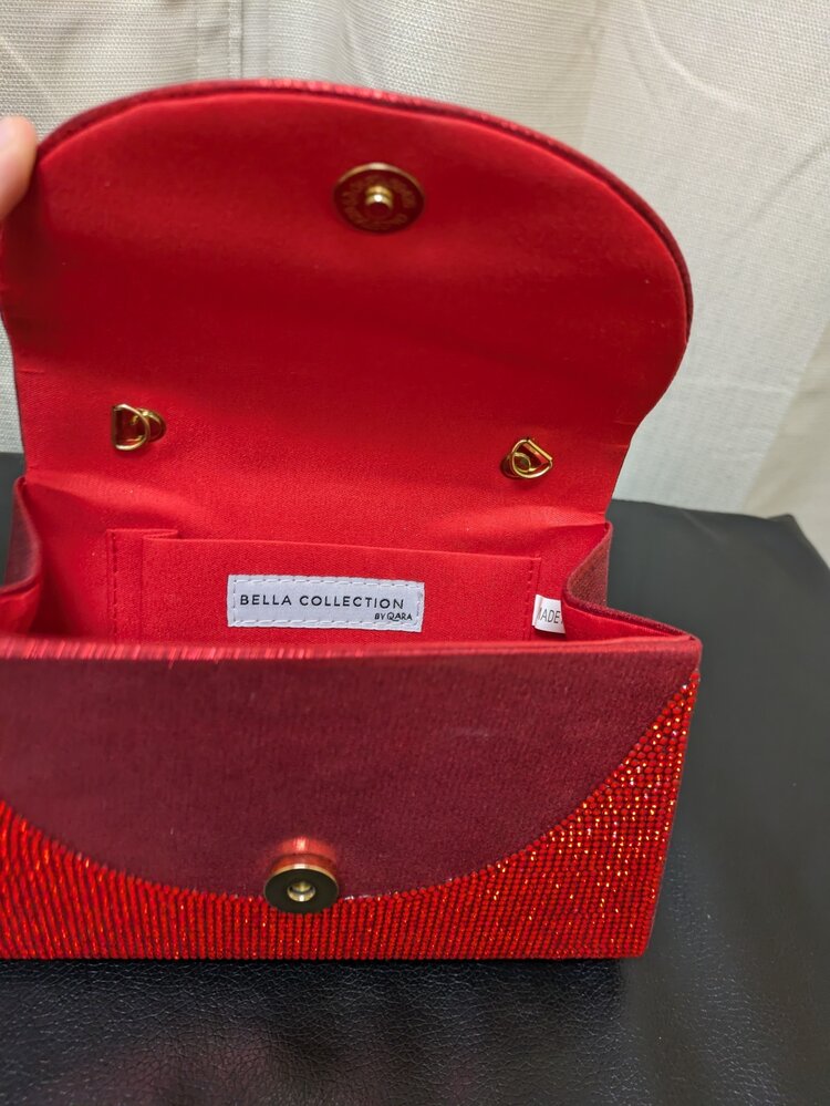Ruby Red Bedazzled Clutch Purse w/ Red Bedazzled Detachable Handle