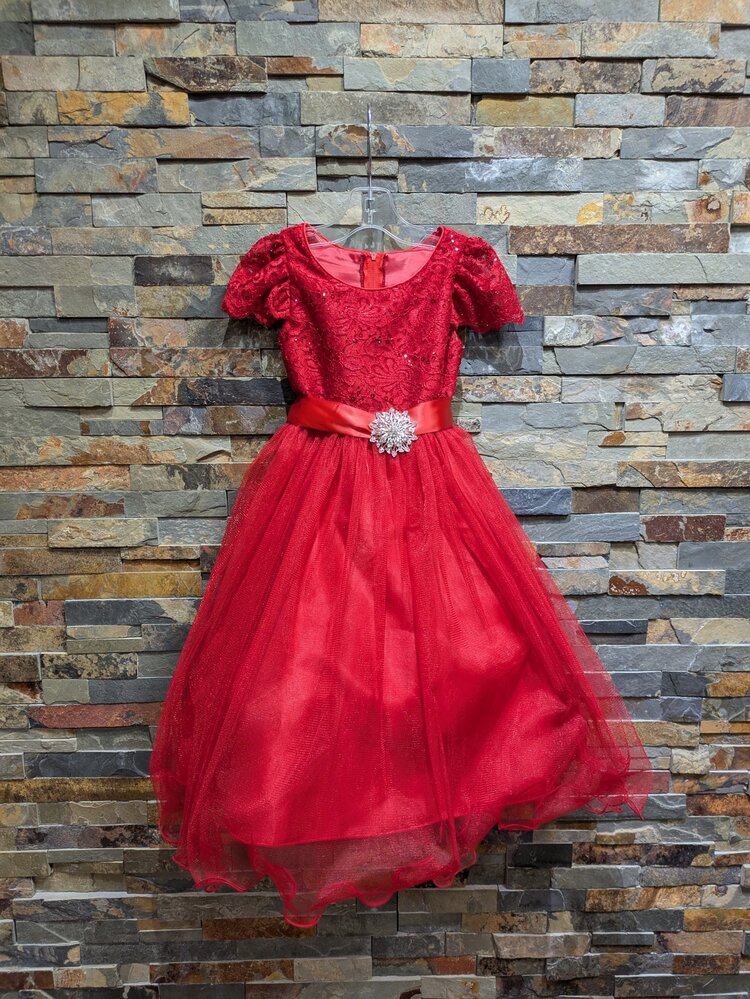 Red Sparkle Tulle Shortsleeve Dress