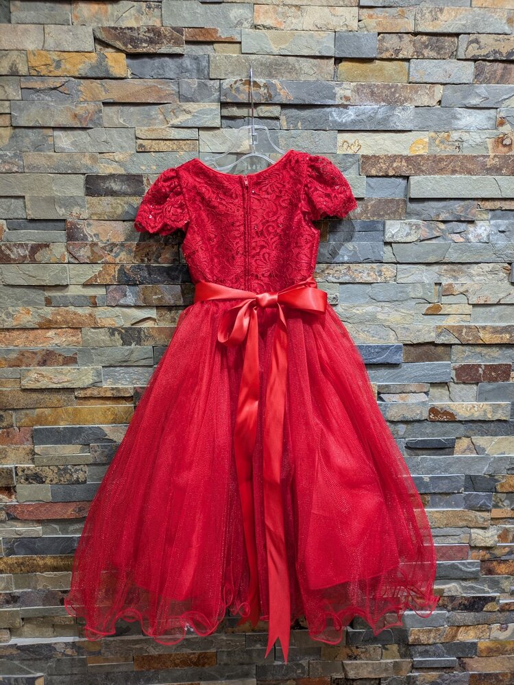 Red Sparkle Tulle Shortsleeve Dress