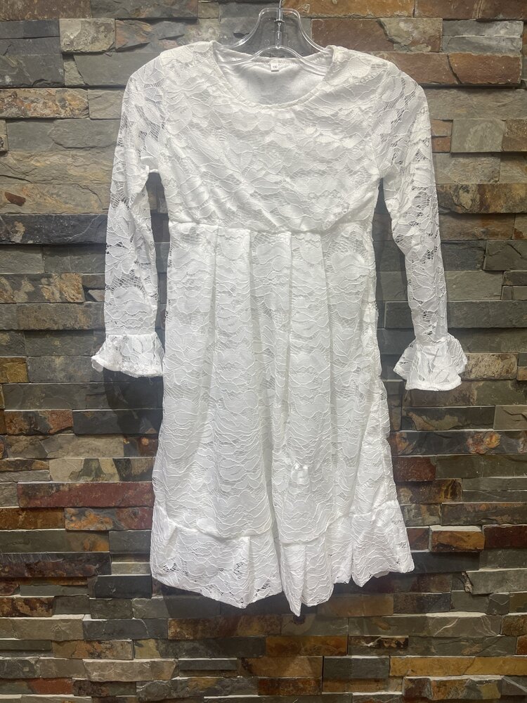 White Poet Sleeve Lace Girl Dress