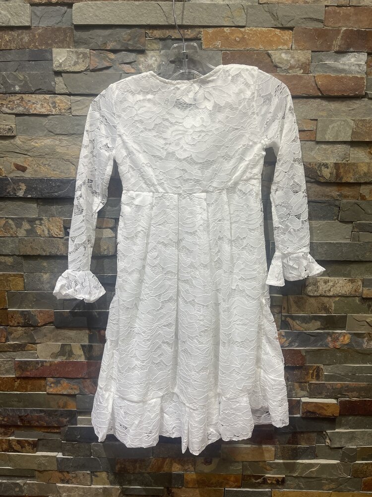 White Poet Sleeve Lace Girl Dress