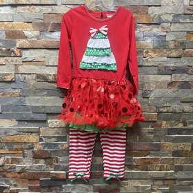 Red 3D Christmas Tree Girl Tunic & Pants
