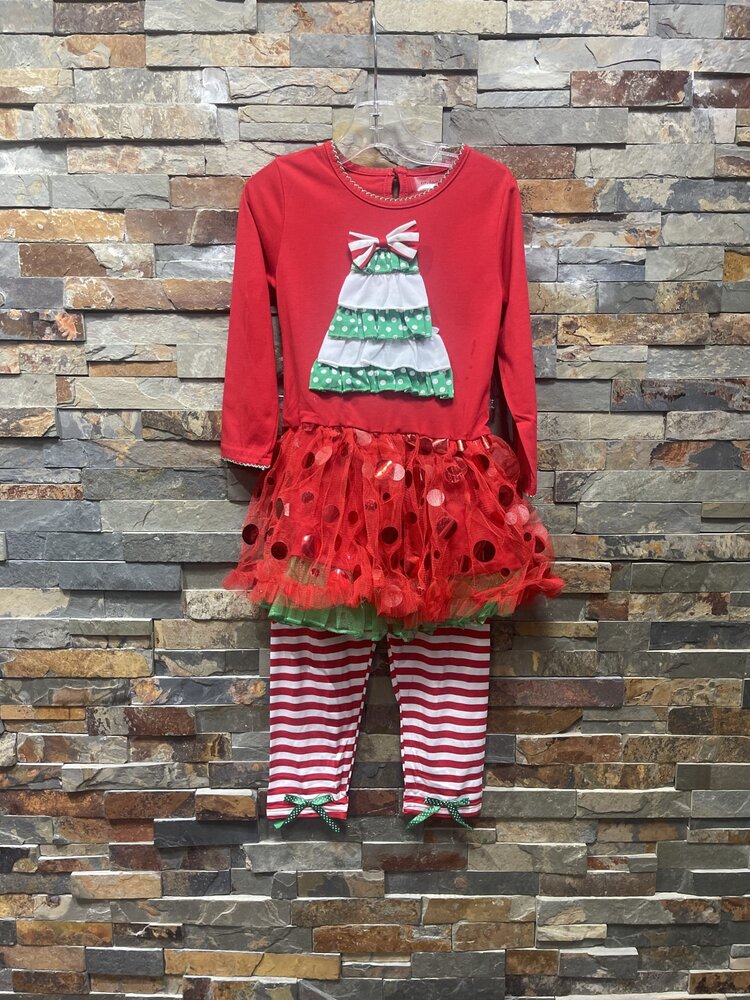 Red 3D Christmas Tree Girl Tunic & Pants