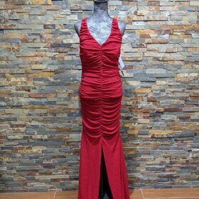 Jump Apparel Crimson Red Glitter Ruched Dress, Size 17/18