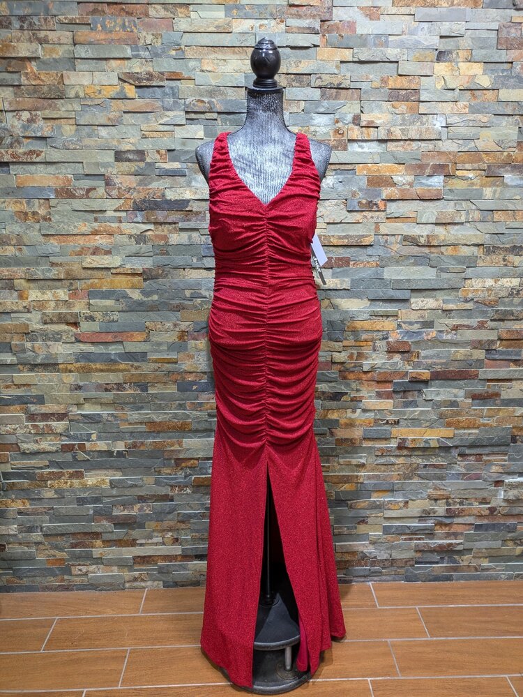 Jump Apparel Crimson Red Glitter Ruched Dress, Size 17/18